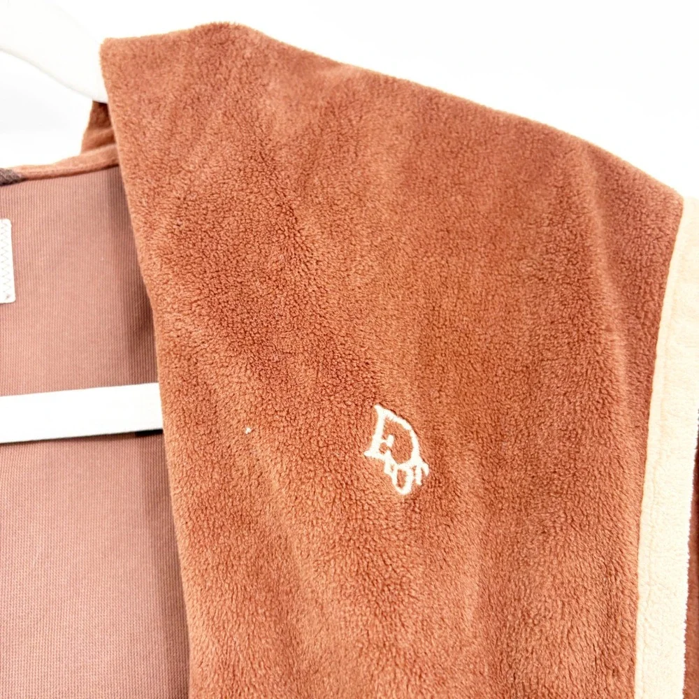 Christian Dior Mens Vintage Velour Hooded Luxury Loungewear Bath Robe Brown OS